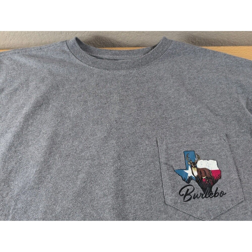 Burlebo Shirt Mens Large Gray Texas Flag Pocket Hunting Buck Deer Texas